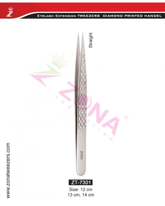 (Diamond Printed Handle) Straight Eyelash Extension Tweezers