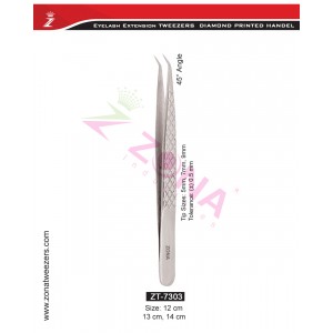 (Diamond Printed Handle) 45 Degree Angle Eyelash Extension Tweezers