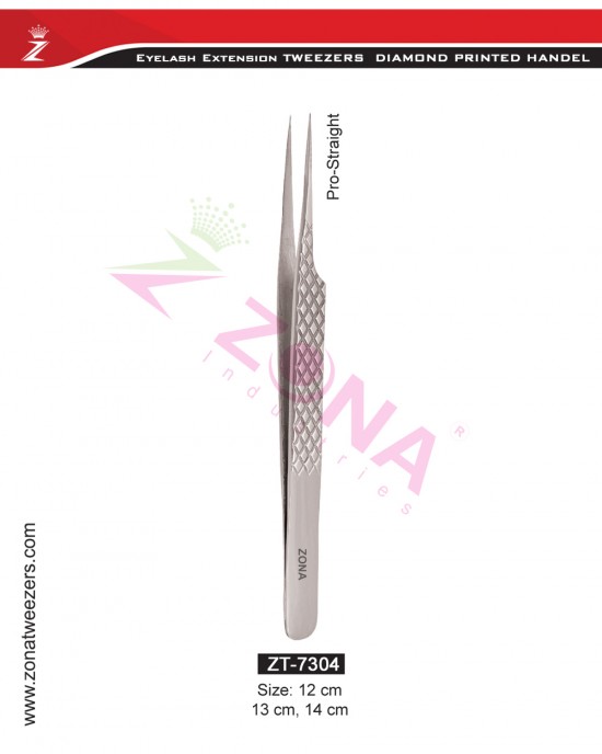 (Diamond Printed Handle) Pro Straight Eyelash Extension Tweezers