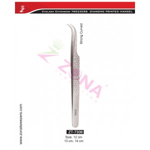 (Diamond Printed Handle) Strong Curved Eyelash Extension Tweezers