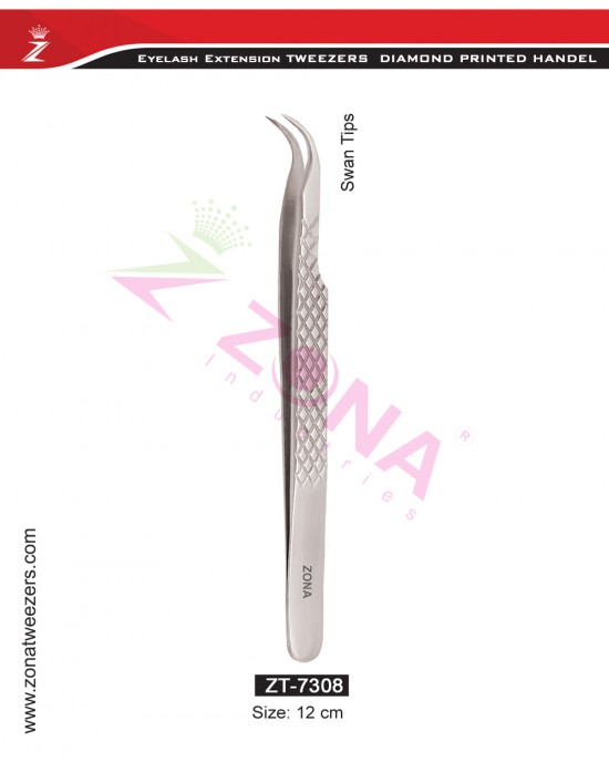 (Diamond Printed Handle) Swan Tips Eyelash Extension Tweezers