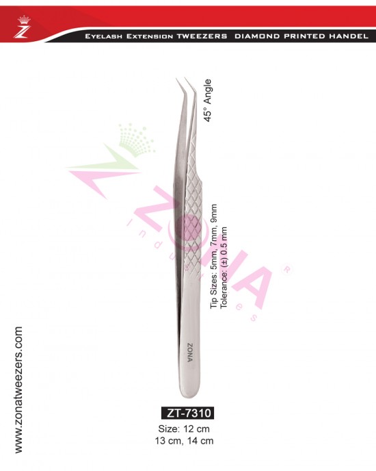 (Diamond Printed Handle) 45 Degree Angle Eyelash Extension Tweezers