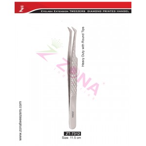 (Diamond Printed Handle) Heavy Duty With Round Tips Eyelash Extension Tweezers