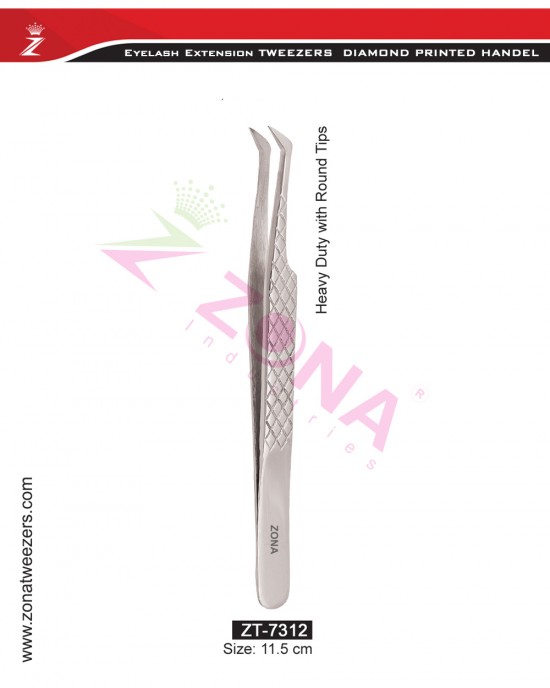 (Diamond Printed Handle) Heavy Duty With Round Tips Eyelash Extension Tweezers