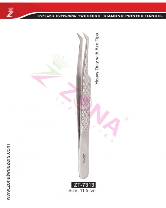 (Diamond Printed Handle) Heavy Duty With Axe Tips Eyelash Extension Tweezers