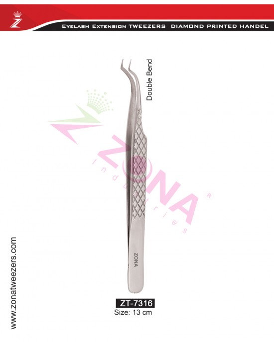 (Diamond Printed Handle) Double Bend Eyelash Extension Tweezers