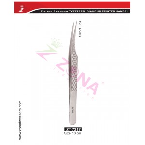 (Diamond Printed Handle) Sword Tips Eyelash Extension Tweezers