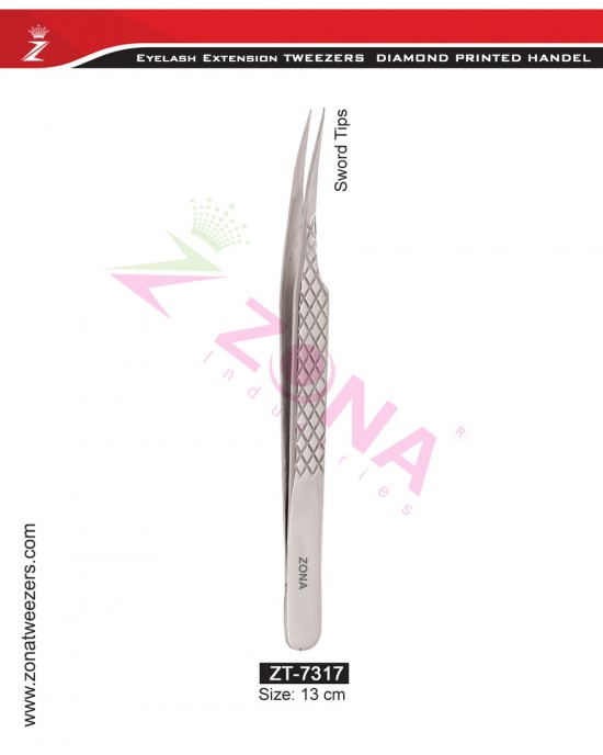 (Diamond Printed Handle) Sword Tips Eyelash Extension Tweezers