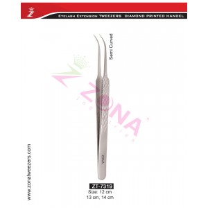 (Diamond Printed Handle) Semi Curved Eyelash Extension Tweezers