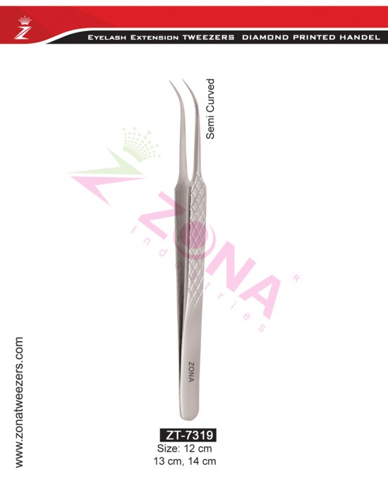 (Diamond Printed Handle) Semi Curved Eyelash Extension Tweezers