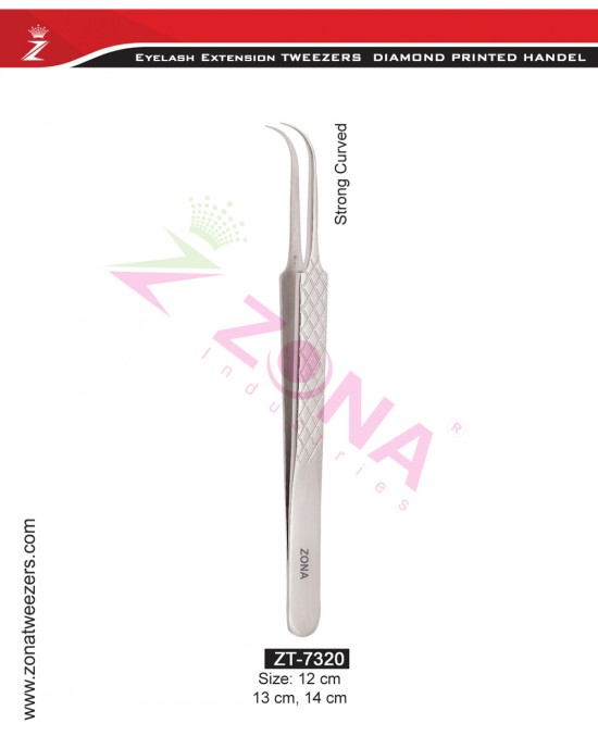 (Diamond Printed Handle) Strong Curved Eyelash Extension Tweezers