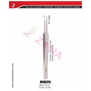 (Diamond Printed Handle) 90 Degree Angle Eyelash Extension Tweezers