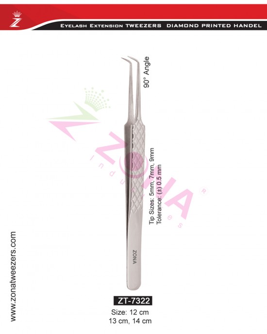 (Diamond Printed Handle) 90 Degree Angle Eyelash Extension Tweezers