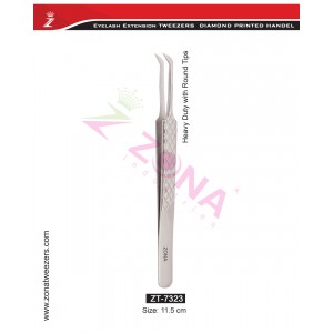 (Diamond Printed Handle) Heavy Duty With Round Tips Eyelash Extension Tweezers