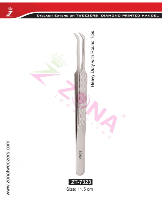 (Diamond Printed Handle) Heavy Duty With Round Tips Eyelash Extension Tweezers