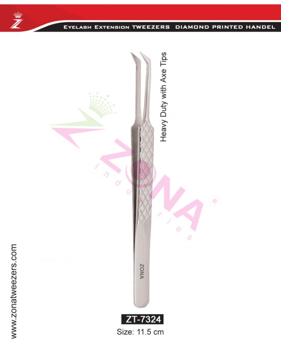 (Diamond Printed Handle) Heavy Duty With Axe Tips Eyelash Extension Tweezers