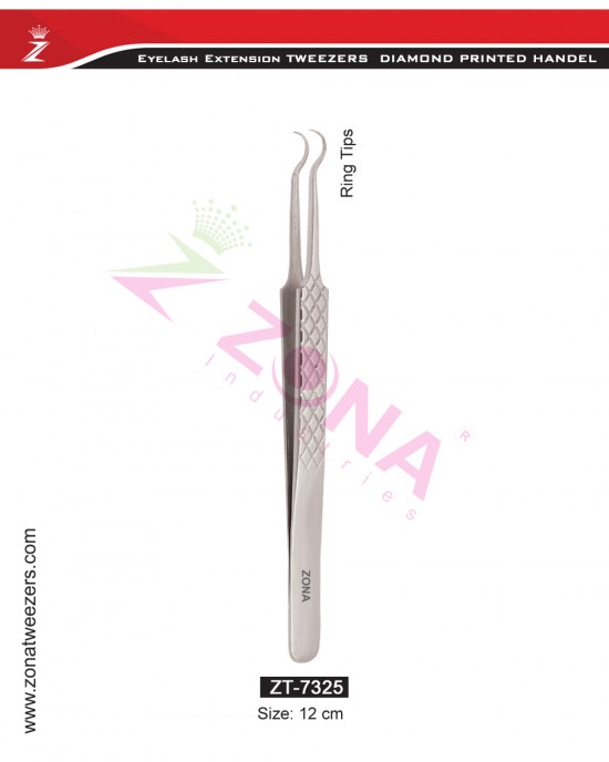 (Diamond Printed Handle) Ring Tips Eyelash Extension Tweezers