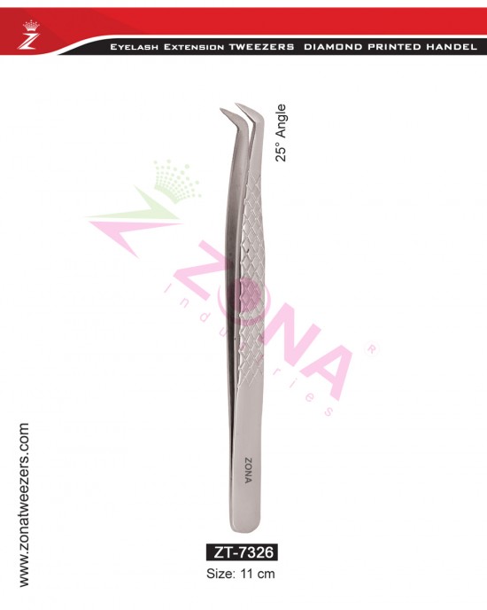 (Diamond Printed Handle) 25 Degree Angle Eyelash Extension Tweezers