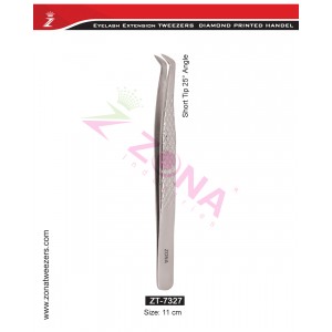 (Diamond Printed Handle) Short Tip 25 Degree Angle Eyelash Extension Tweezers