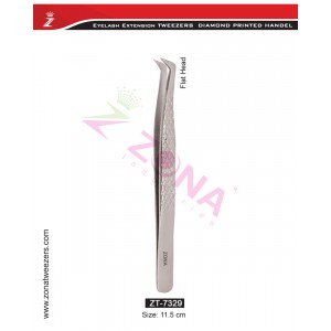 (Diamond Printed Handle) Flat Head Eyelash Extension Tweezers