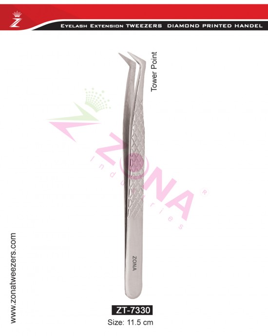 (Diamond Printed Handle) Tower Point Eyelash Extension Tweezers