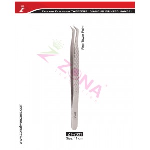 (Diamond Printed Handle) Fine Tower Point Eyelash Extension Tweezers