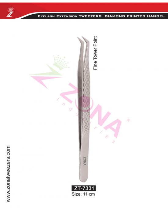 (Diamond Printed Handle) Fine Tower Point Eyelash Extension Tweezers