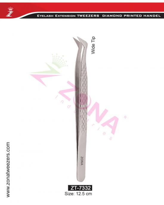 (Diamond Printed Handle) Wide Tip Eyelash Extension Tweezers