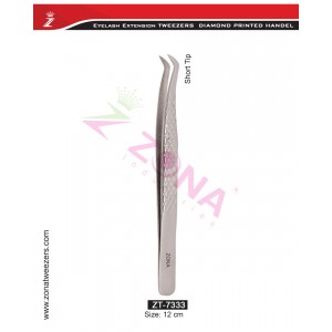 (Diamond Printed Handle) Short Tip Eyelash Extension Tweezers