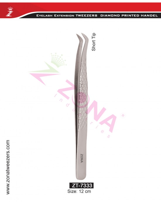 (Diamond Printed Handle) Short Tip Eyelash Extension Tweezers