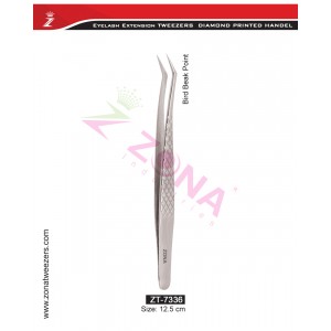 (Diamond Printed Handle) Bird Beak Point Eyelash Extension Tweezers