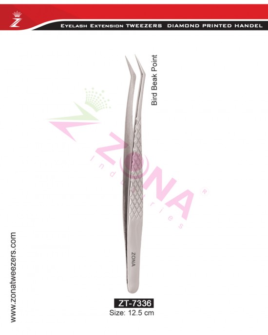 (Diamond Printed Handle) Bird Beak Point Eyelash Extension Tweezers