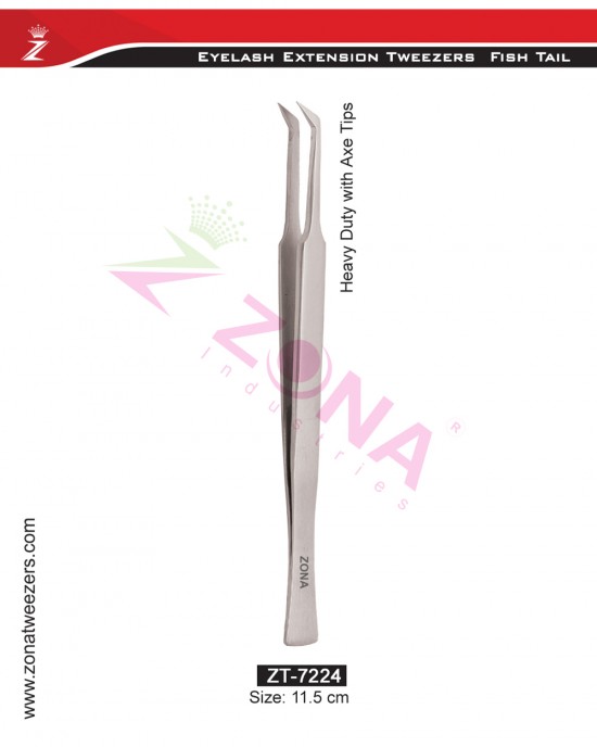 (Fish Tail) Heavy Duty With Axe Tips Eyelash Extension Tweezers