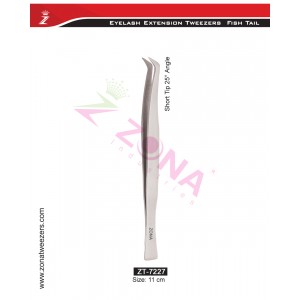 (Fish Tail) Short Tip 25 Degree Angle Eyelash Extension Tweezers