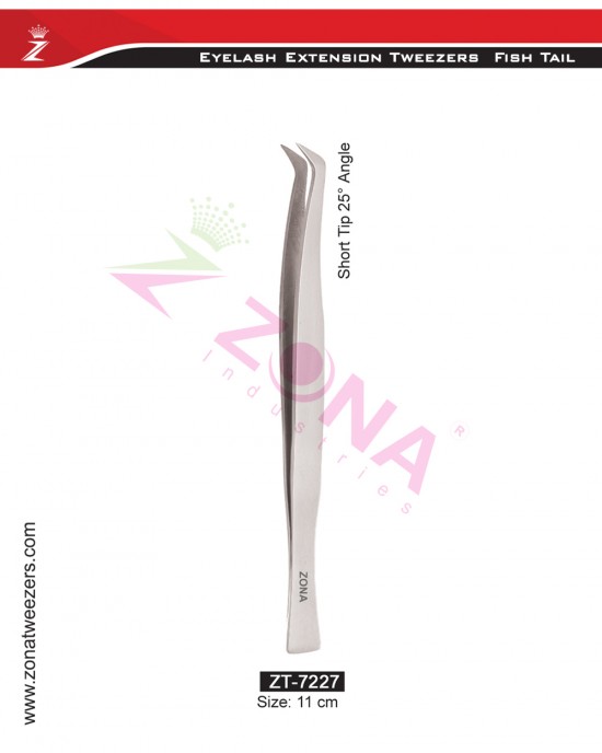 (Fish Tail) Short Tip 25 Degree Angle Eyelash Extension Tweezers