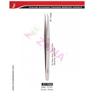 (Serrated Handle) 45 Degree Angle Eyelash Extension Tweezers