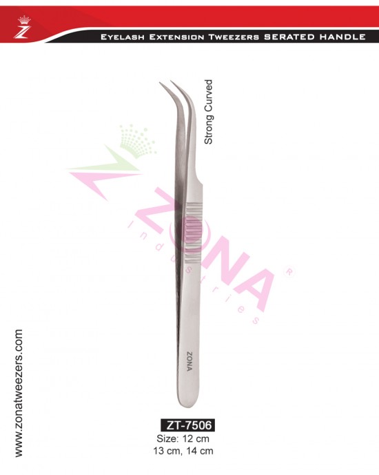 (Serrated Handle) Strong Curved Eyelash Extension Tweezers