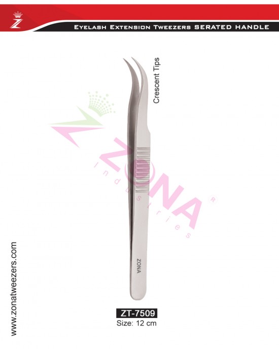 (Serrated Handle) Crescent Tips Eyelash Extension Tweezers