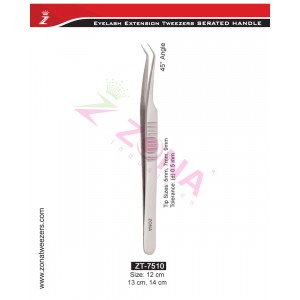 (Serrated Handle) 45 Degree Angle Eyelash Extension Tweezers