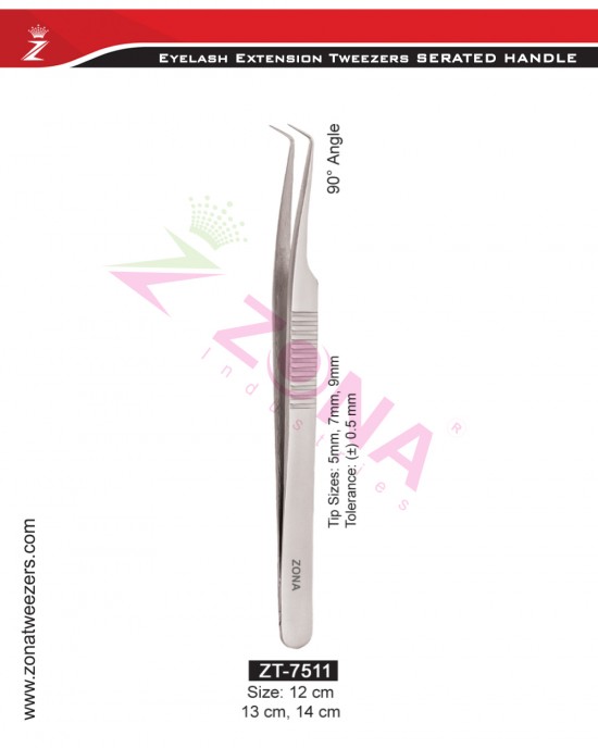 (Serrated Handle) 90 Degree Angle Eyelash Extension Tweezers