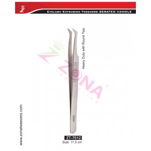 (Serrated Handle) Heavy Duty With Round Tips Eyelash Extension Tweezers