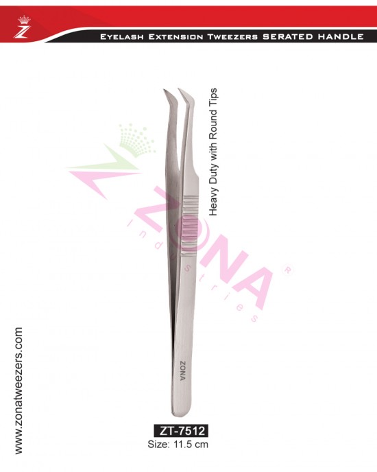 (Serrated Handle) Heavy Duty With Round Tips Eyelash Extension Tweezers