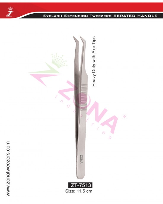 (Serrated Handle) Heavy Duty With Axe Tips Eyelash Extension Tweezers