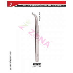 (Serrated Handle) Double Bend Eyelash Extension Tweezers