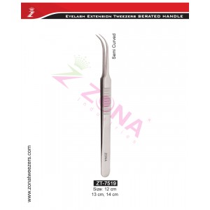 (Serrated Handle) Semi Curved Eyelash Extension Tweezers