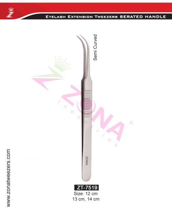 (Serrated Handle) Semi Curved Eyelash Extension Tweezers