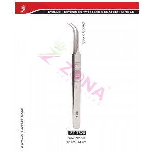 (Serrated Handle) Strong Curved Eyelash Extension Tweezers