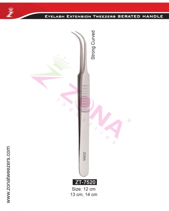 (Serrated Handle) Strong Curved Eyelash Extension Tweezers