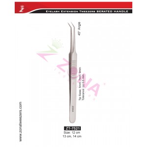 (Serrated Handle) 45 Degree Angle Eyelash Extension Tweezers