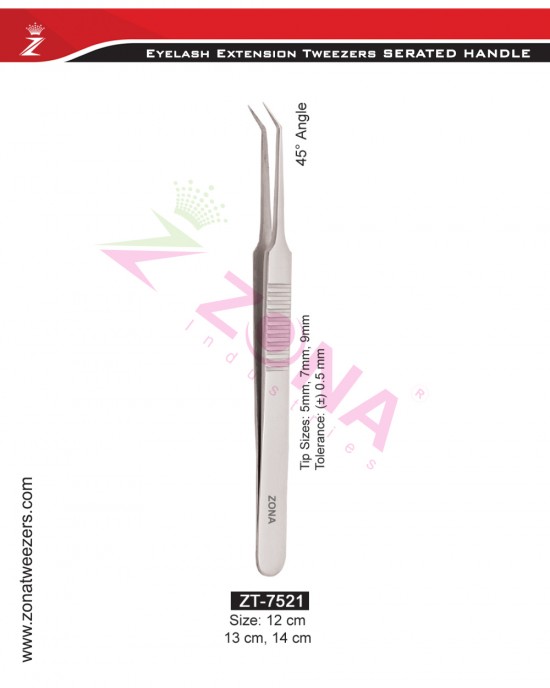 (Serrated Handle) 45 Degree Angle Eyelash Extension Tweezers